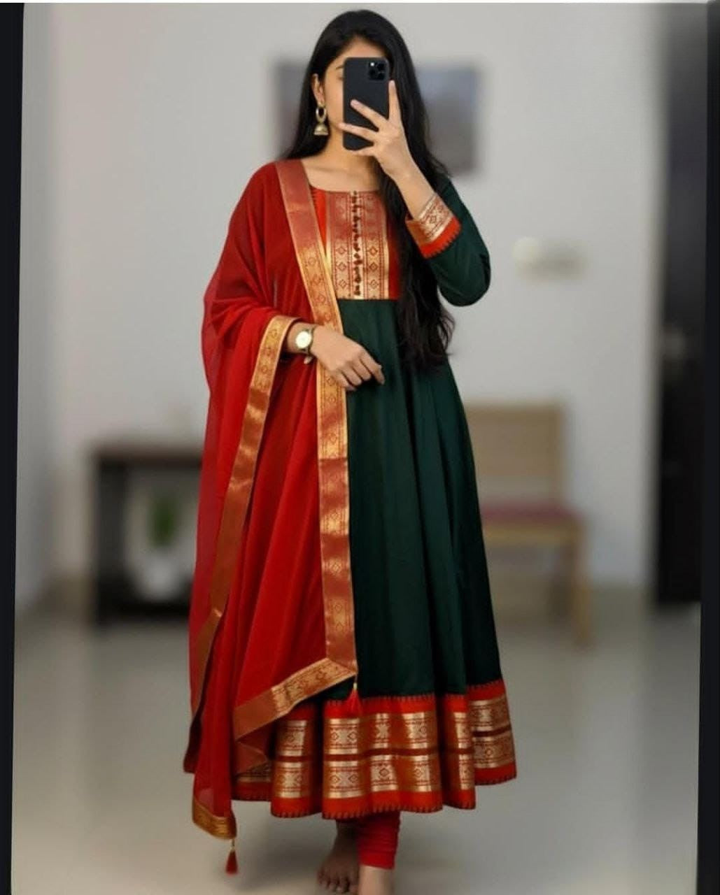 Cotton Blend Gown with Jacquard Work & Georgette Dupatta