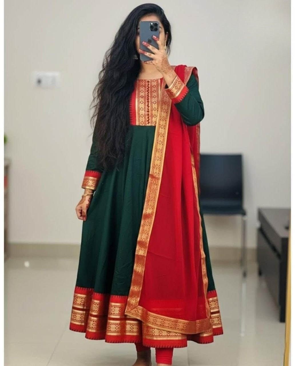 Cotton Blend Gown with Jacquard Work & Georgette Dupatta