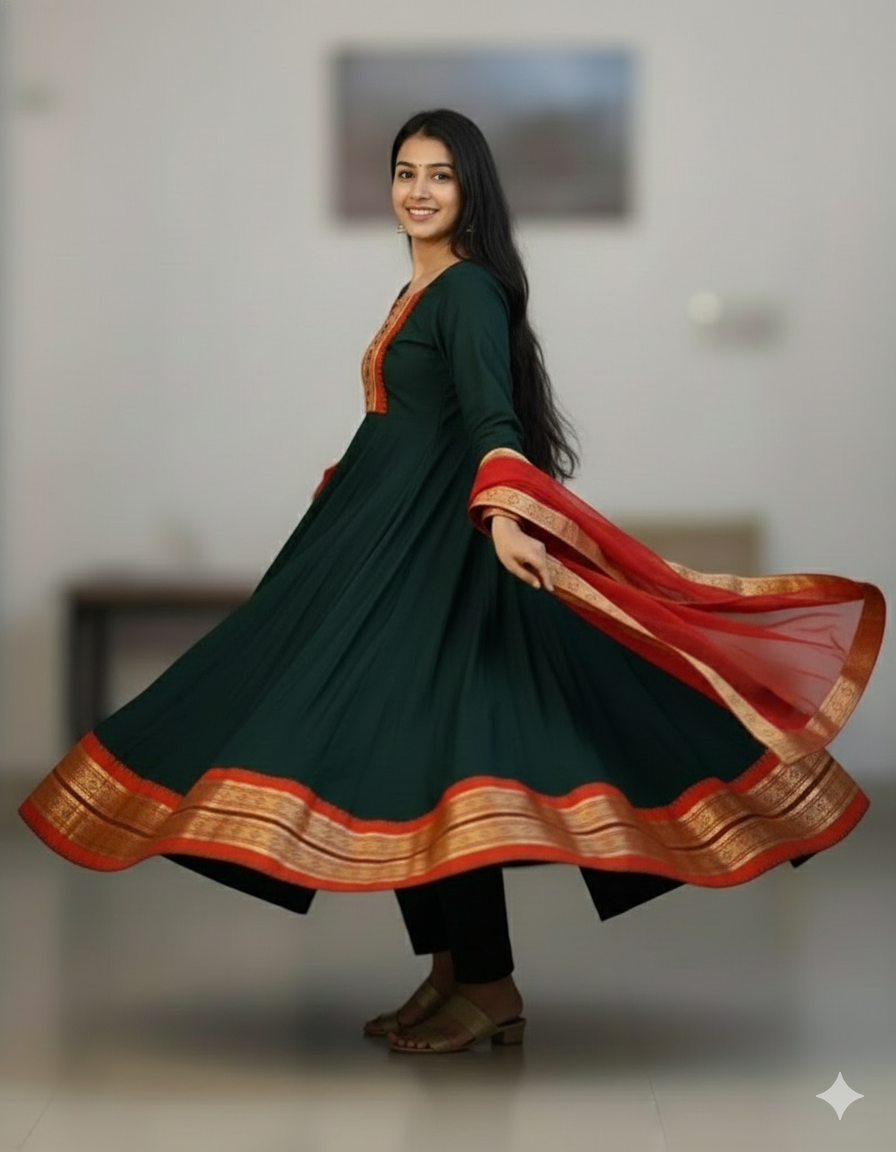 Cotton Blend Gown with Jacquard Work & Georgette Dupatta