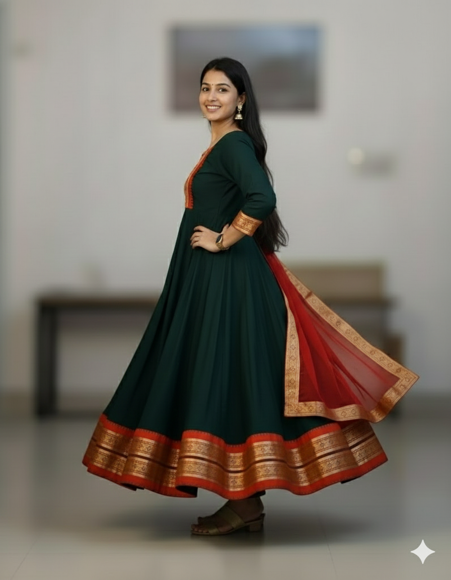 Cotton Blend Gown with Jacquard Work & Georgette Dupatta