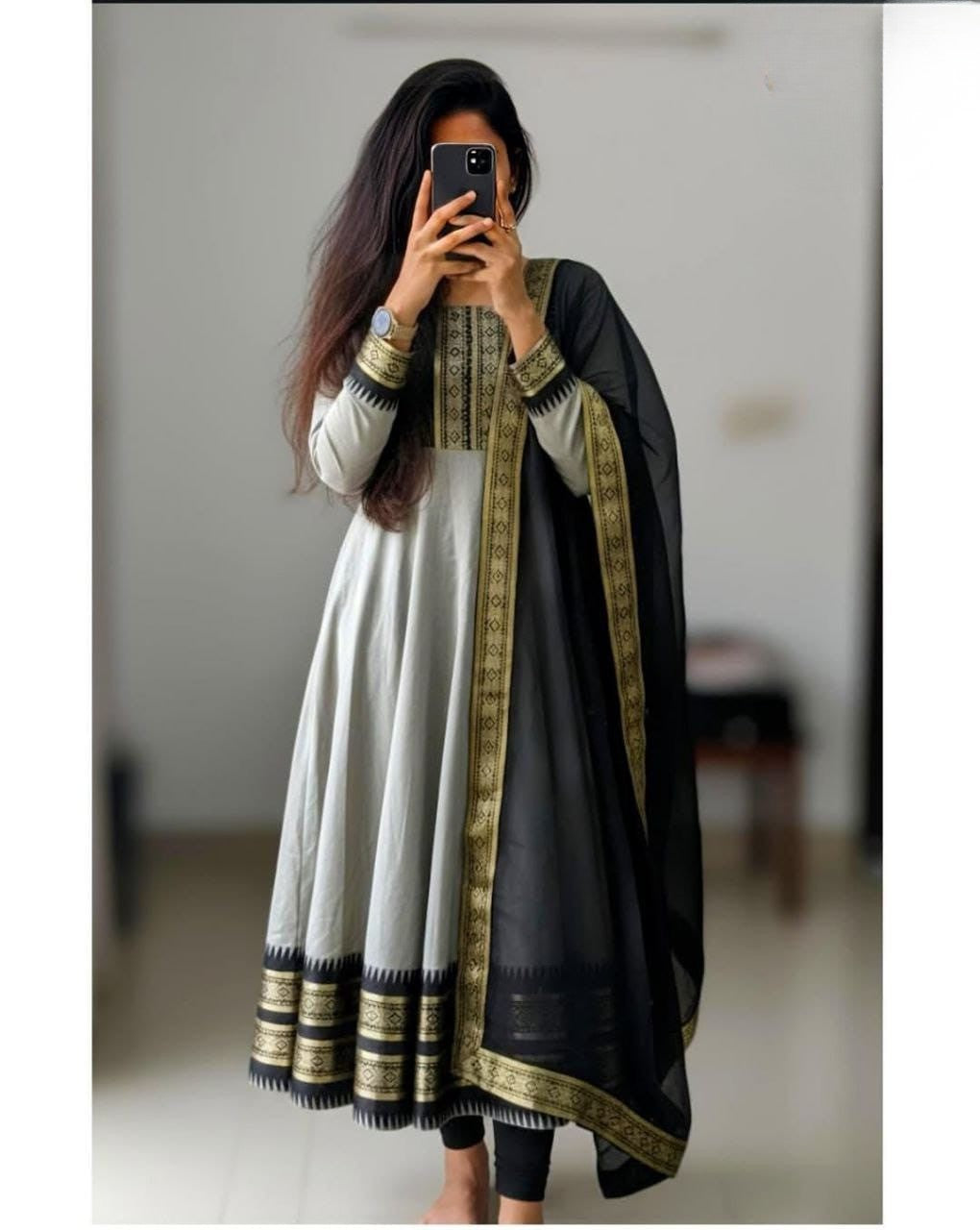 Cotton Blend Gown with Jacquard Work & Georgette Dupatta