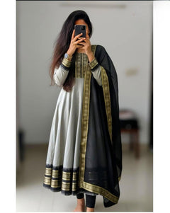Cotton Blend Gown with Jacquard Work & Georgette Dupatta