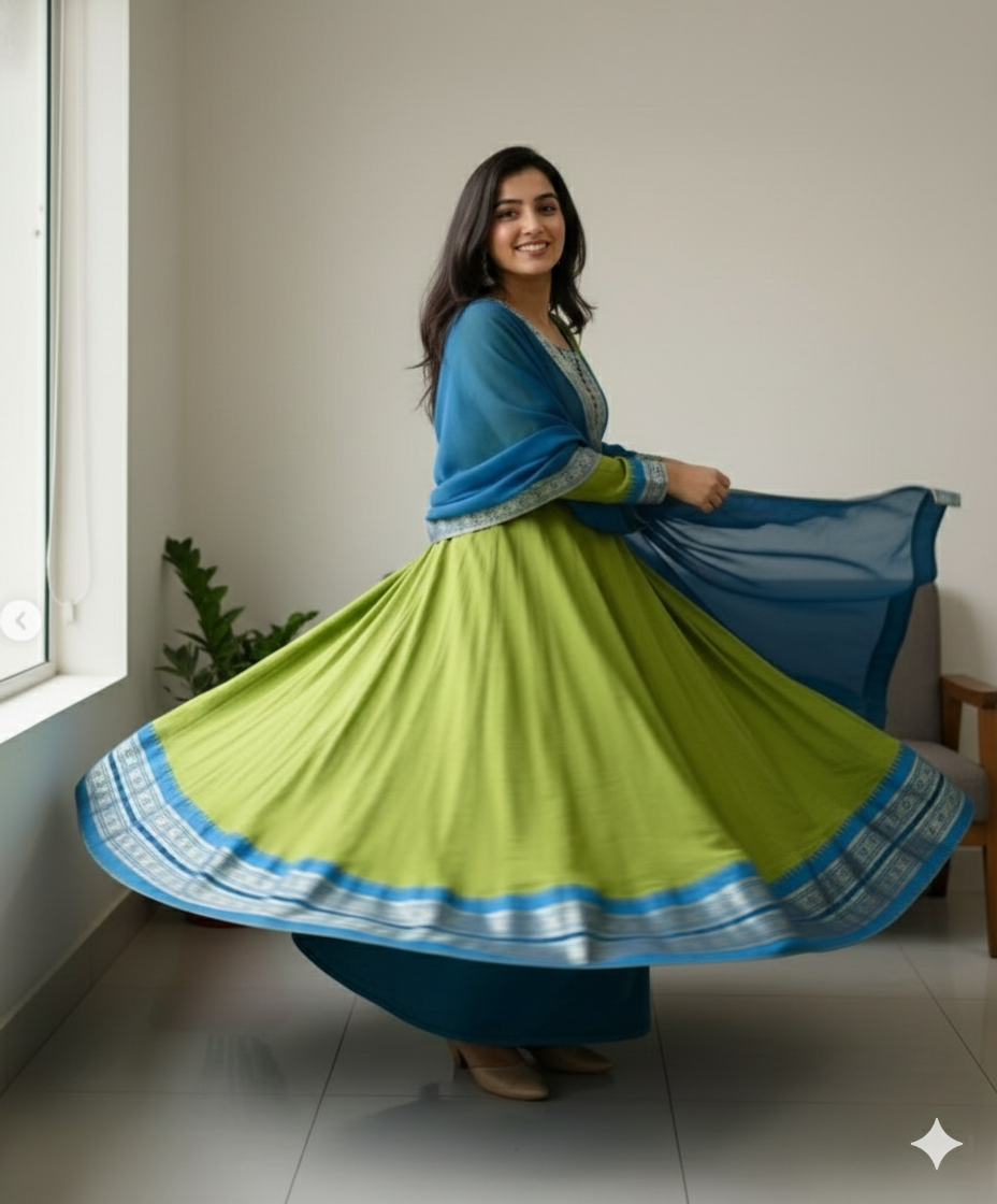 Cotton Blend Gown with Jacquard Work & Georgette Dupatta