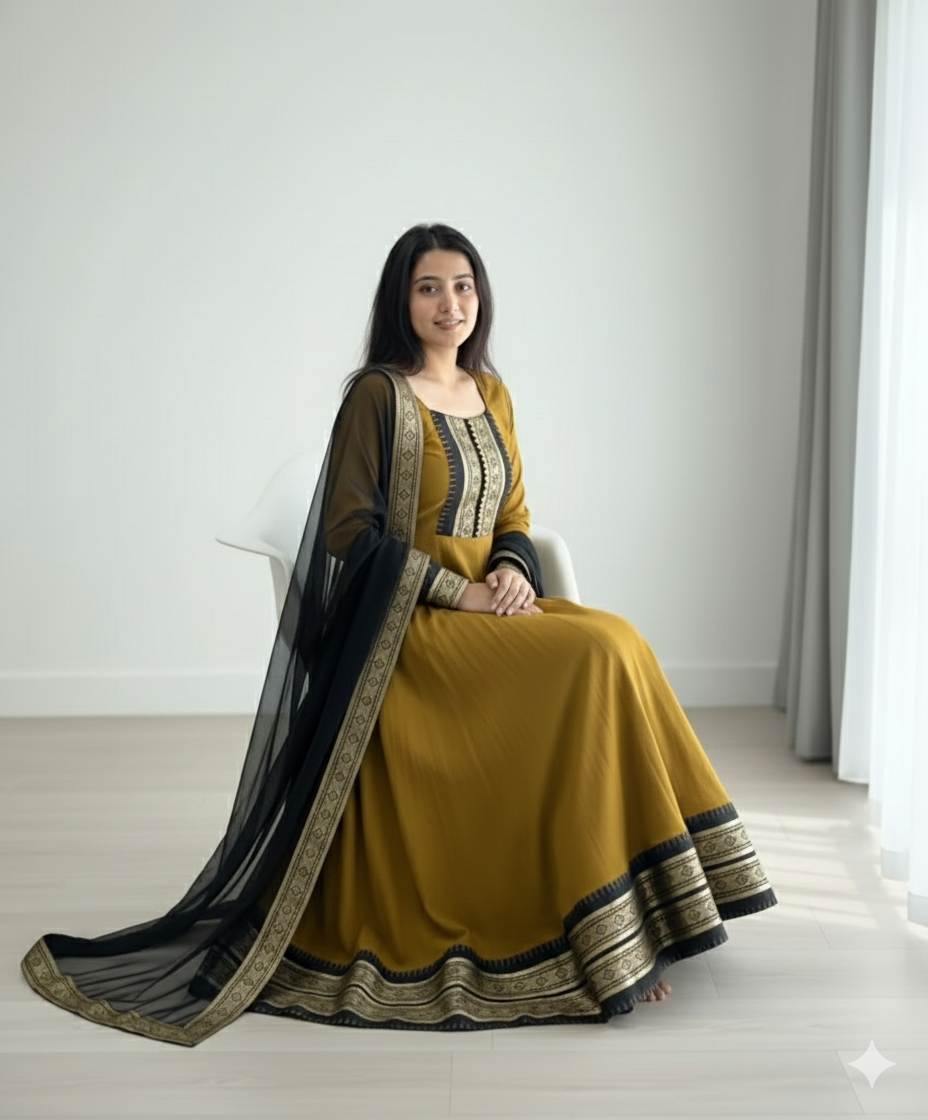 Cotton Blend Gown with Jacquard Work & Georgette Dupatta