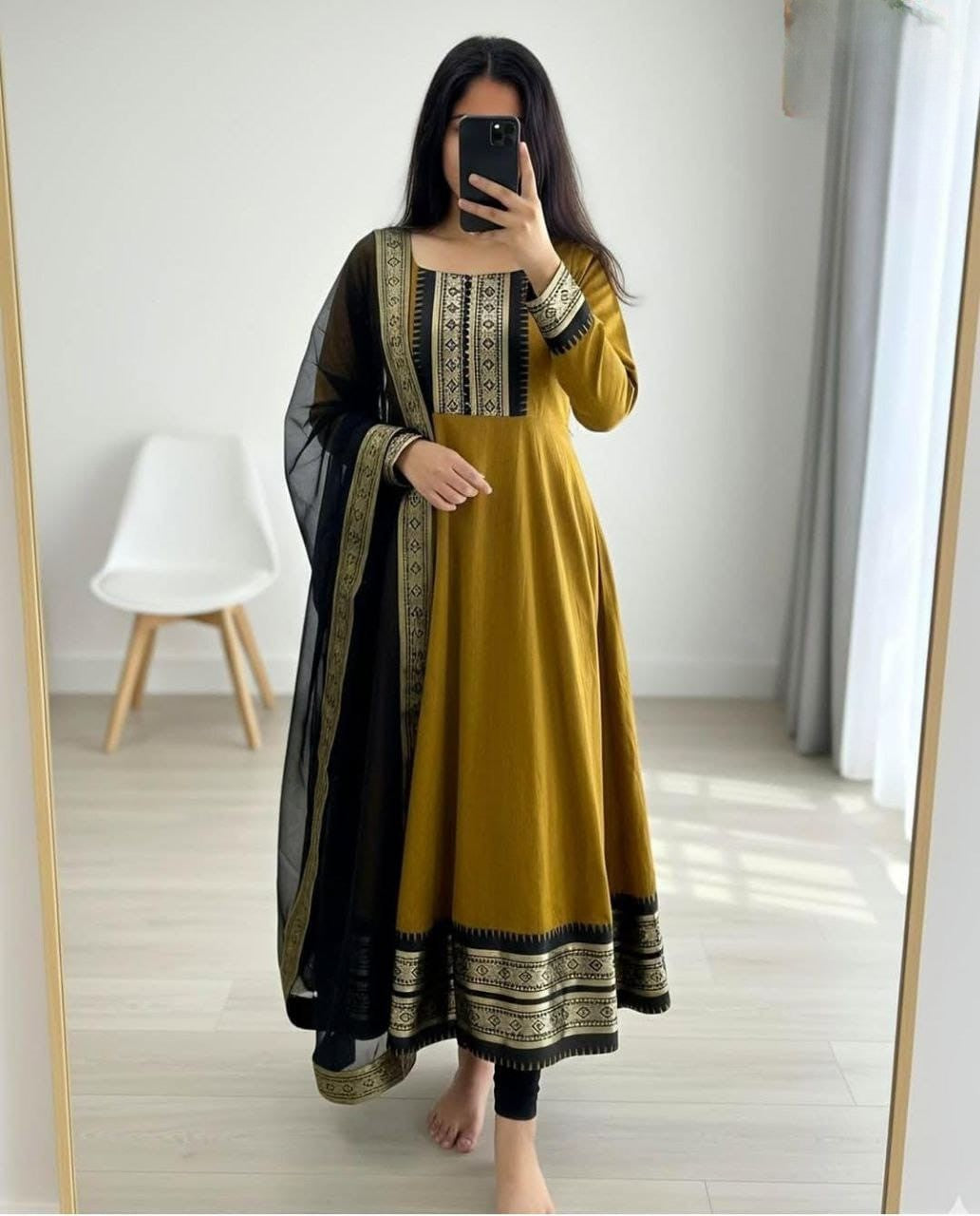 Cotton Blend Gown with Jacquard Work & Georgette Dupatta