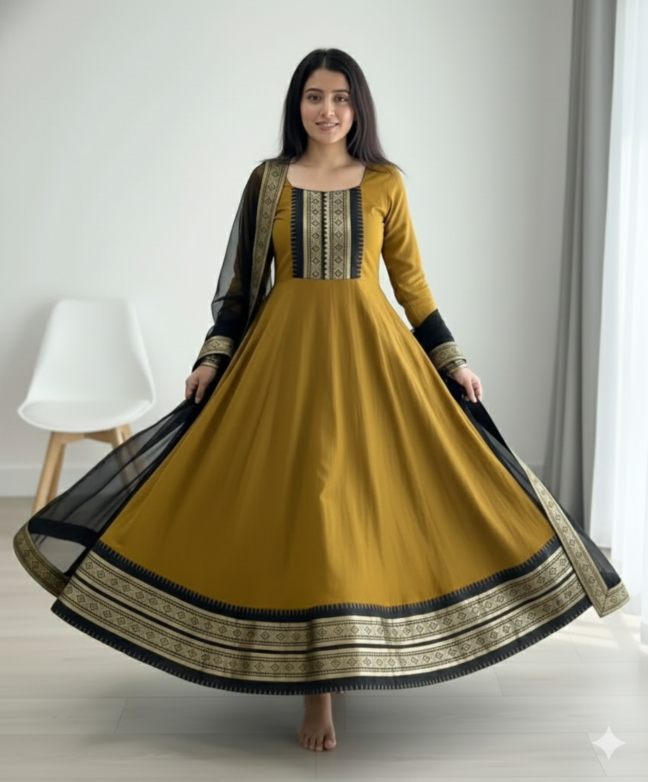 Cotton Blend Gown with Jacquard Work & Georgette Dupatta