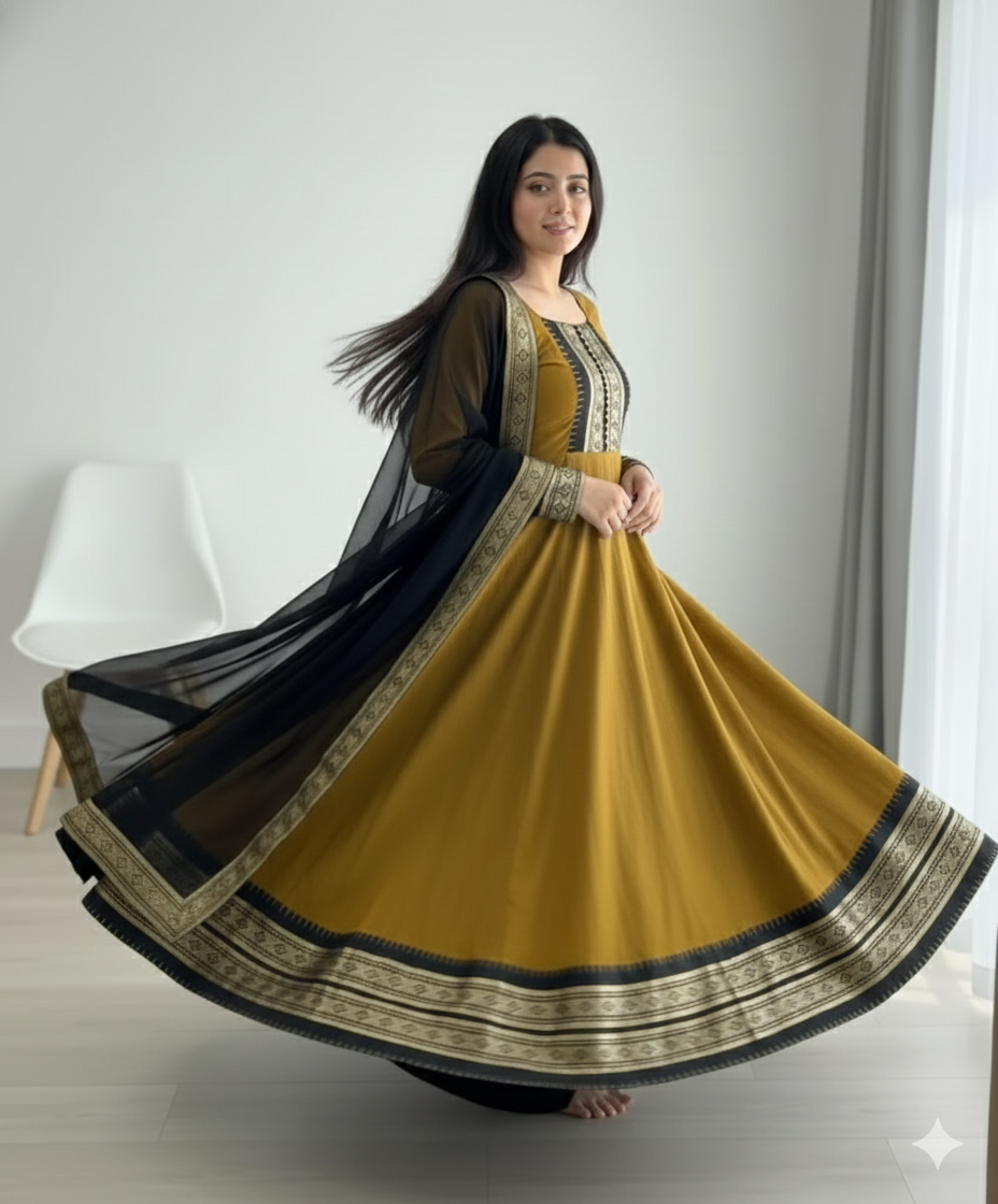 Cotton Blend Gown with Jacquard Work & Georgette Dupatta