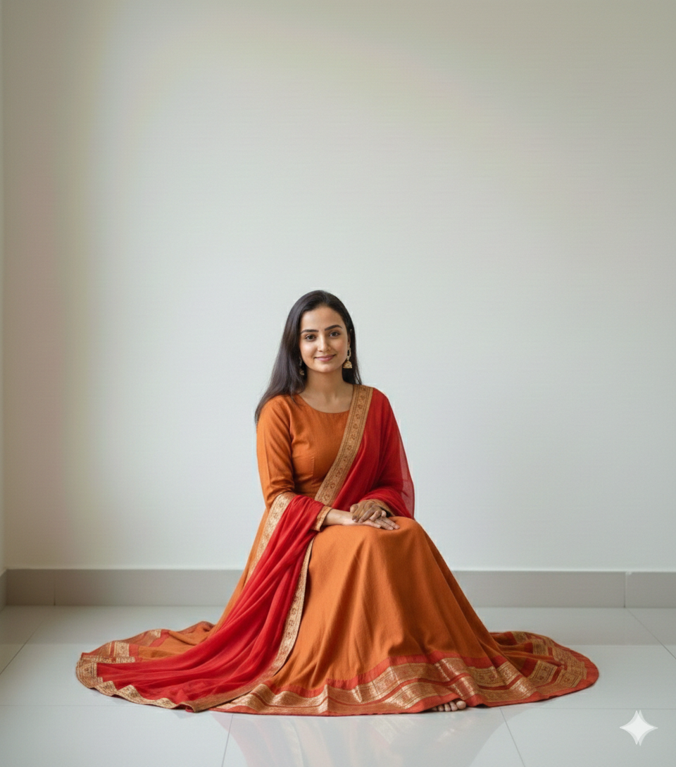 Cotton Blend Gown with Jacquard Work & Georgette Dupatta