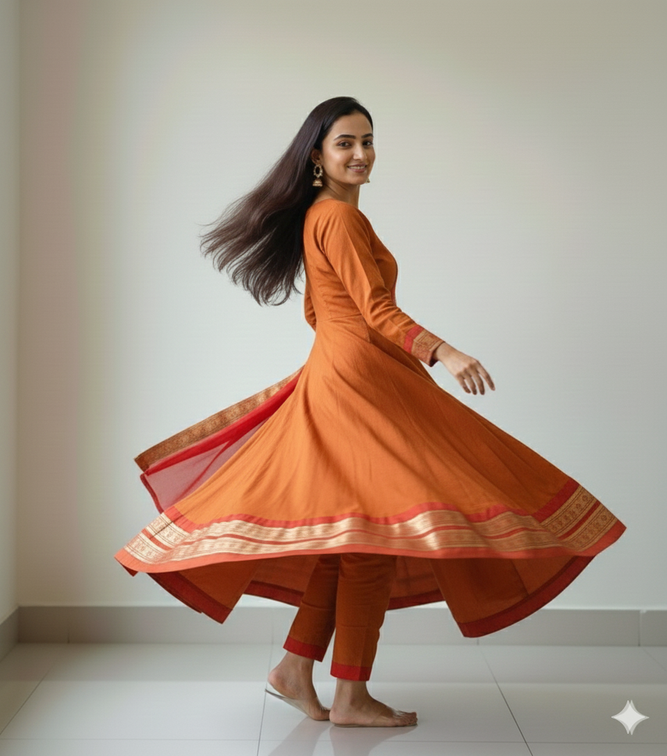 Cotton Blend Gown with Jacquard Work & Georgette Dupatta
